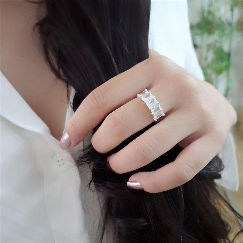 ANEL PRATA 925 ZIRCÔNIAS RETANGULARES