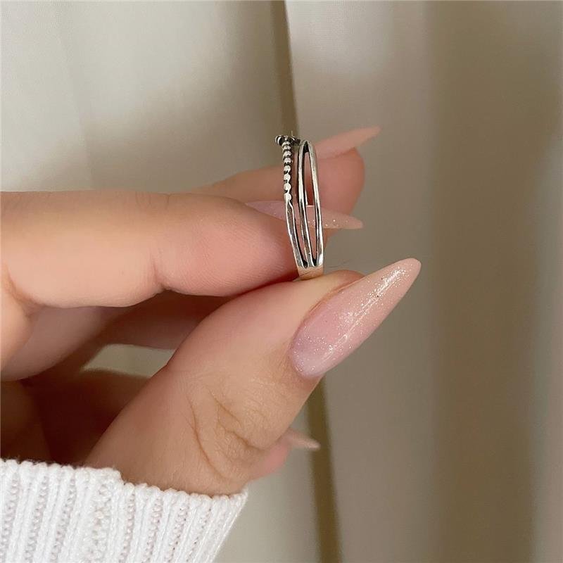 ANEL TRIPLO VAZADO 2 LINHAS LISA E 1 DE BOLINHAS