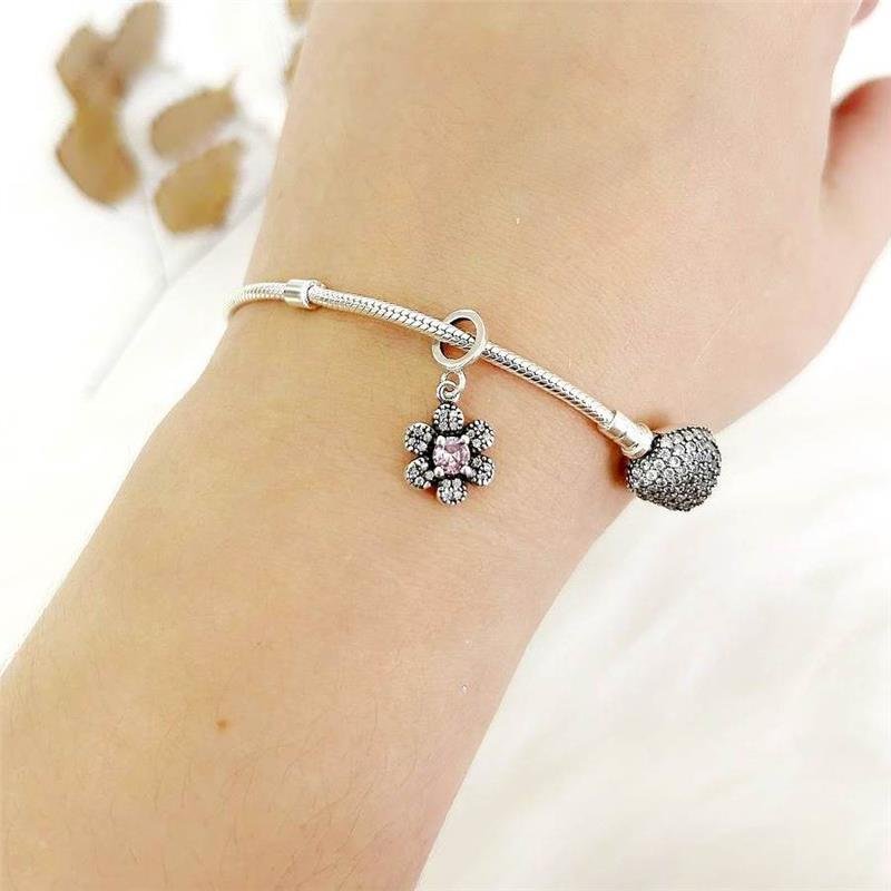 BERLOQUE PRATA 925 FLOR CRAVEJADO ZIRCONIA ROSA