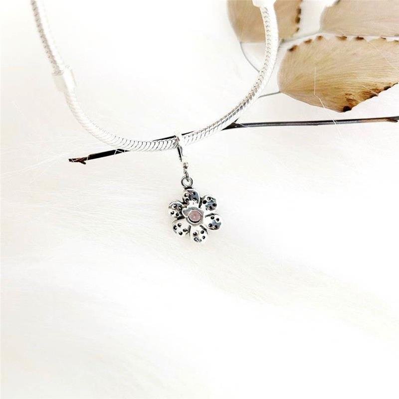 BERLOQUE PRATA 925 FLOR CRAVEJADO ZIRCONIA ROSA