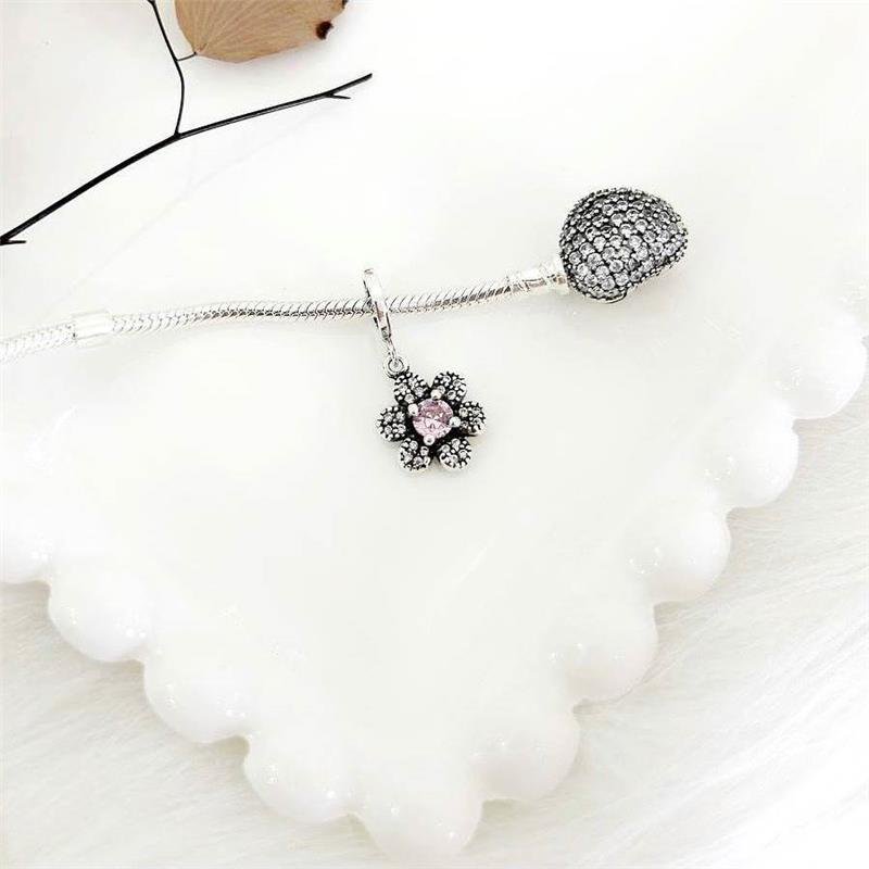 BERLOQUE PRATA 925 FLOR CRAVEJADO ZIRCONIA ROSA