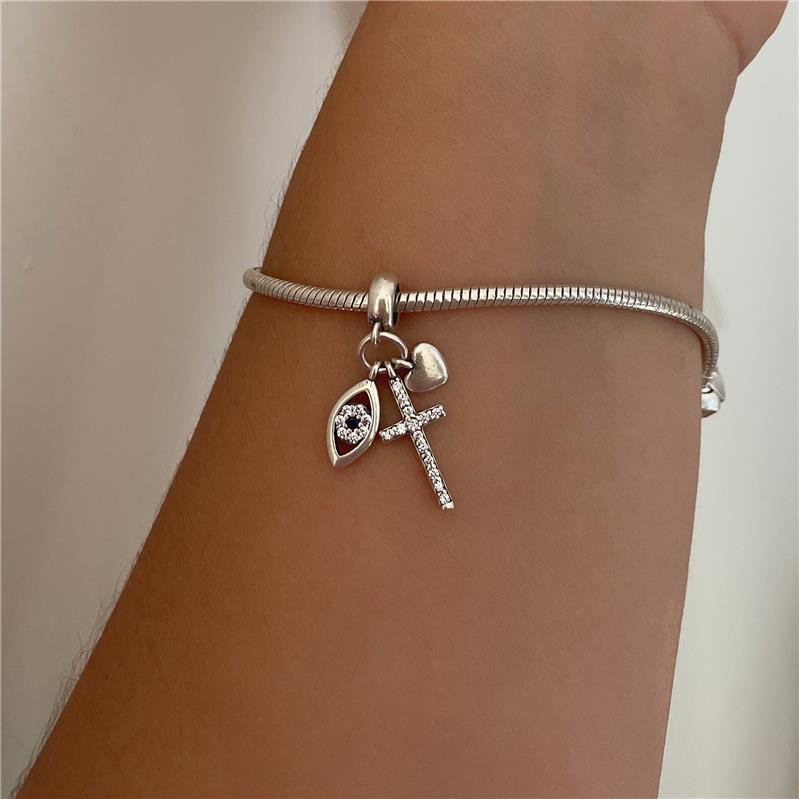 BERLOQUE CRUZ CORAÇÃO E OLHO GREGO CRAVEJADO COM ZIRCÔNIA