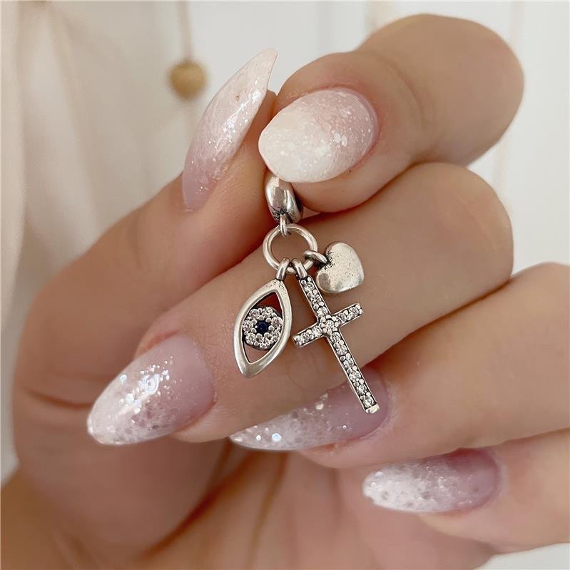 BERLOQUE CRUZ CORAÇÃO E OLHO GREGO CRAVEJADO COM ZIRCÔNIA