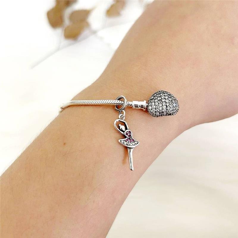 BERLOQUE PRATA 925 BAILARINA CRAVEJADO ZIRCÔNIA ROSA