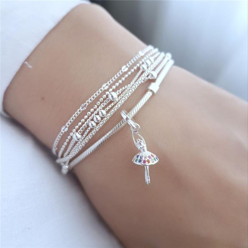 BERLOQUE PRATA 925 BAILARINA CRAVEJADO ZIRCÔNIAS COLORIDAS