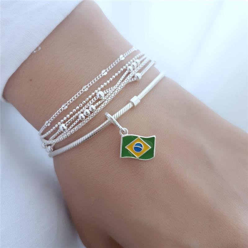 BERLOQUE PRATA 925 BANDEIRA BRASIL