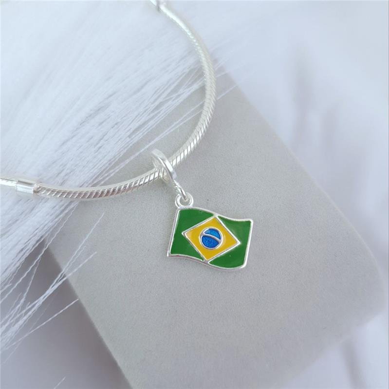 BERLOQUE PRATA 925 BANDEIRA BRASIL