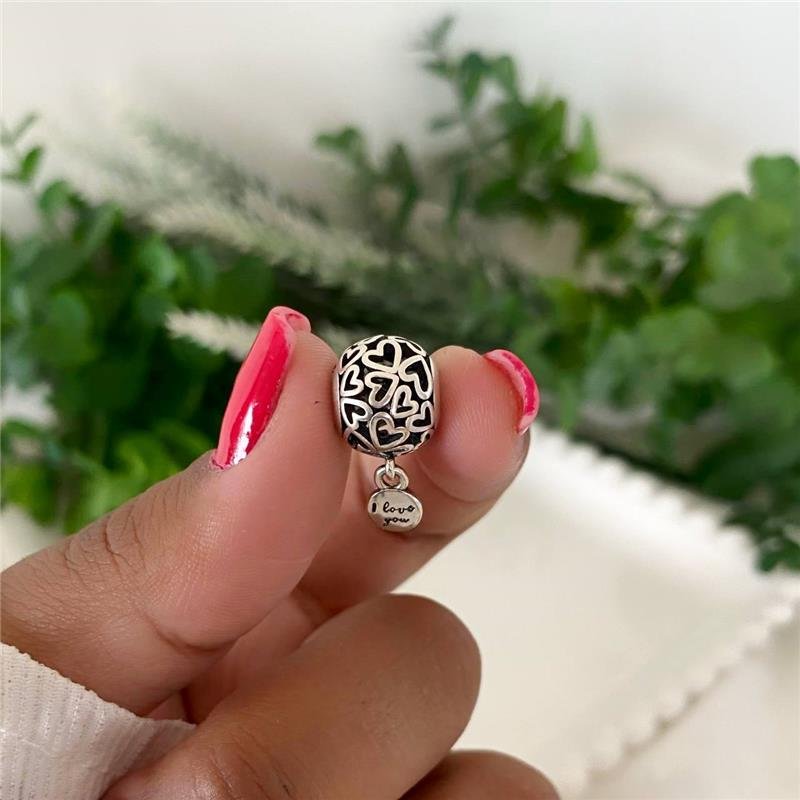 BERLOQUE PRATA 925 BOLA CORAÇÕES COM PLAQUINHA