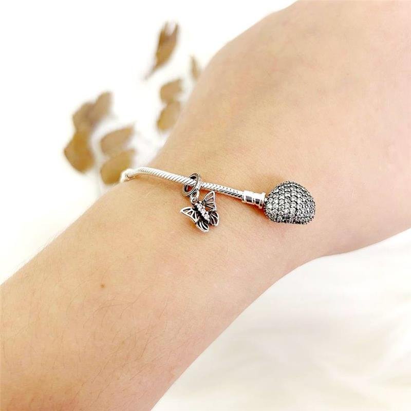 BERLOQUE PRATA 925 BORBOLETA CRAVEJADA ZIRCÔNIA ROSA