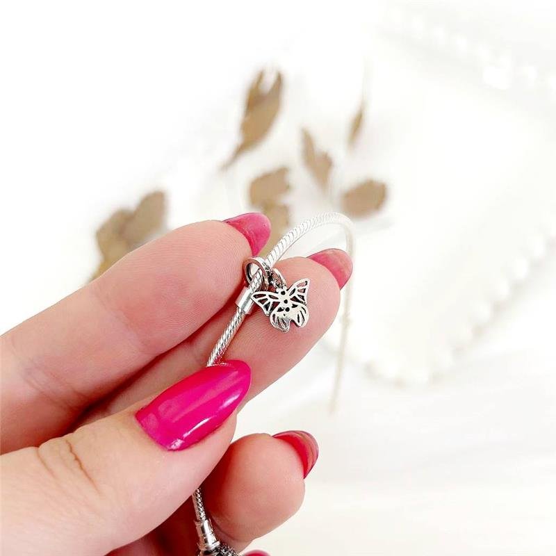 BERLOQUE PRATA 925 BORBOLETA CRAVEJADA ZIRCÔNIA ROSA