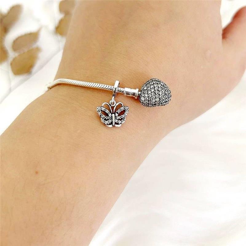 BERLOQUE PRATA 925 BORBOLETA VAZADA CRAVEJADA