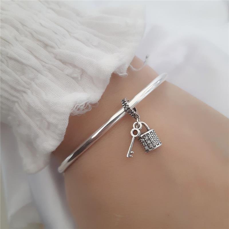 BERLOQUE PRATA 925 CHAVE CADEADO COM PEDRA