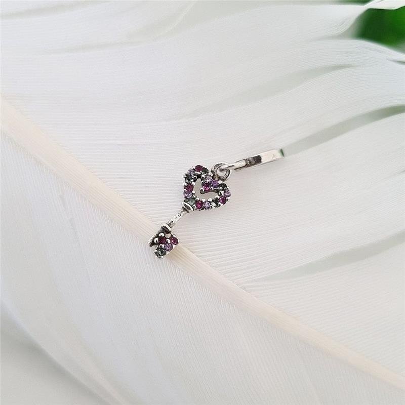 BERLOQUE PRATA 925 CHAVE CORAÇÃO PEDRA COLORIDAS