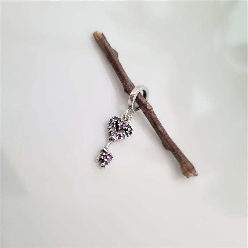 BERLOQUE PRATA 925 CHAVE CORAÇÃO PEDRA COLORIDAS