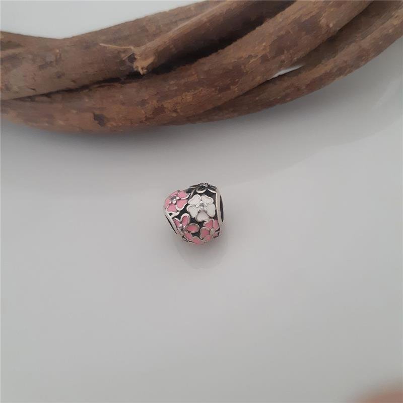 BERLOQUE PRATA 925 CORAÇÃO COM FLORES