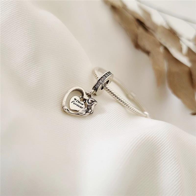 BERLOQUE PRATA 925 CORAÇÃO E ROSA LOVE FOREVER