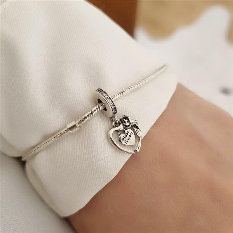 BERLOQUE PRATA 925 CORAÇÃO E ROSA LOVE FOREVER