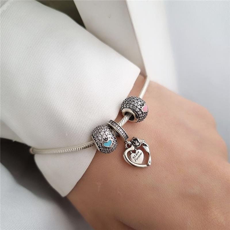 BERLOQUE PRATA 925 CORAÇÃO E ROSA LOVE FOREVER