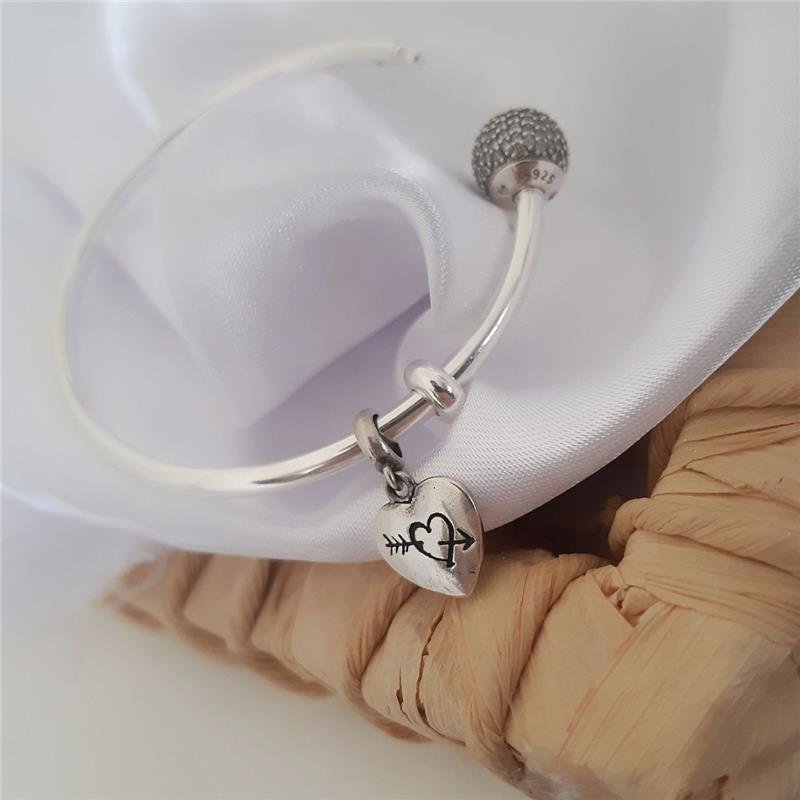 BERLOQUE PRATA 925 CORAÇÃO FLECHA CUPIDO