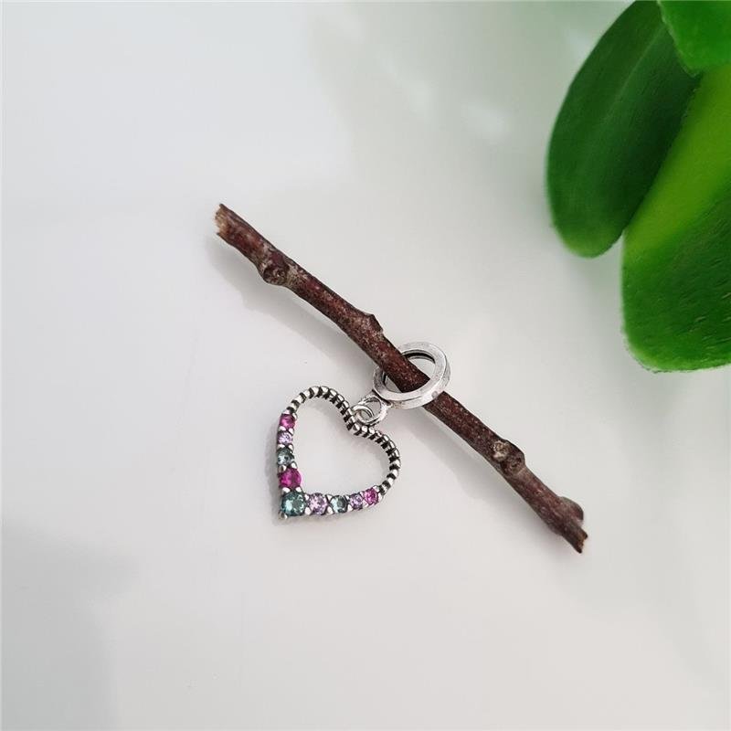 BERLOQUE PRATA 925 CORAÇÃO MEIO PEDRA COLORIDAS