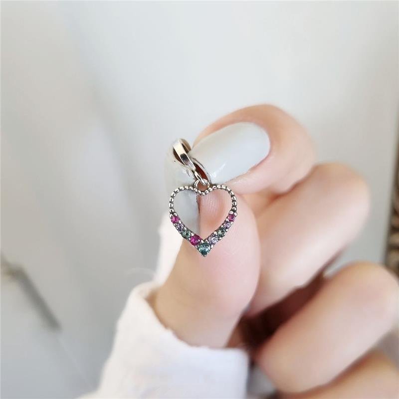 BERLOQUE PRATA 925 CORAÇÃO MEIO PEDRA COLORIDAS