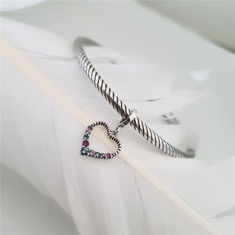 BERLOQUE PRATA 925 CORAÇÃO MEIO PEDRA COLORIDAS