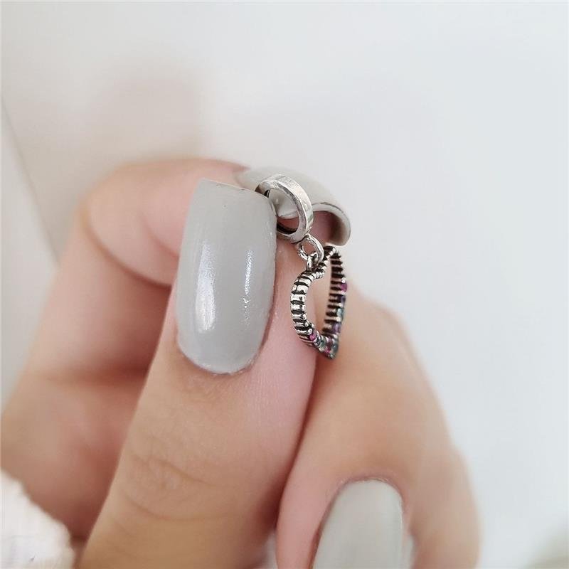 BERLOQUE PRATA 925 CORAÇÃO MEIO PEDRA COLORIDAS