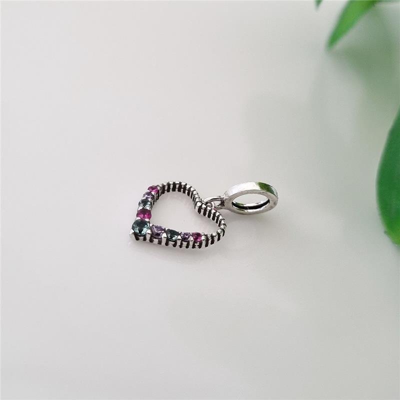 BERLOQUE PRATA 925 CORAÇÃO MEIO PEDRA COLORIDAS