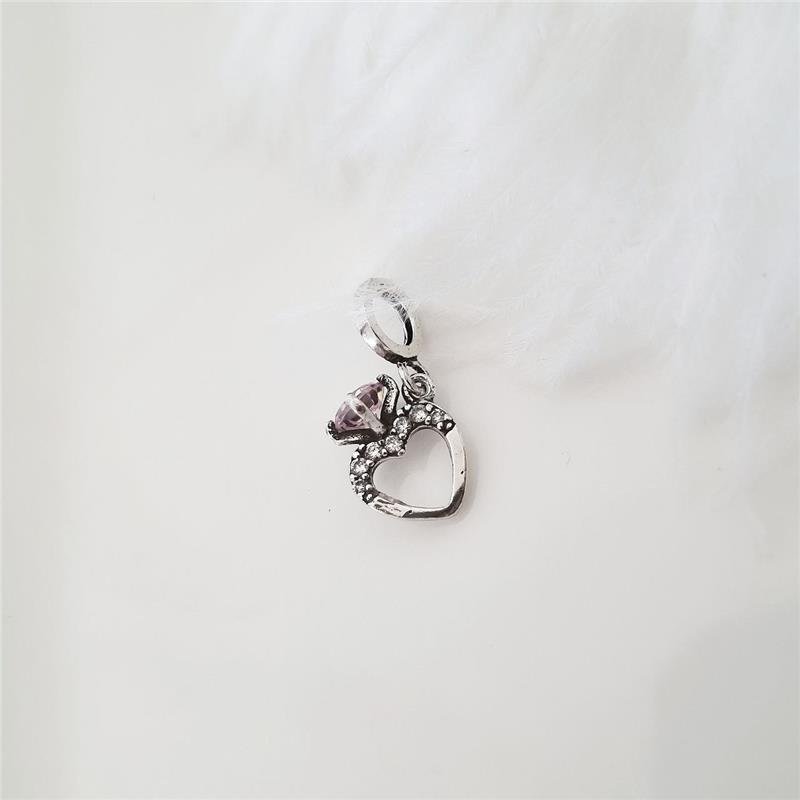 BERLOQUE PRATA 925 CORAÇÃO PEDRA TIPO DIAMANTE ROSA