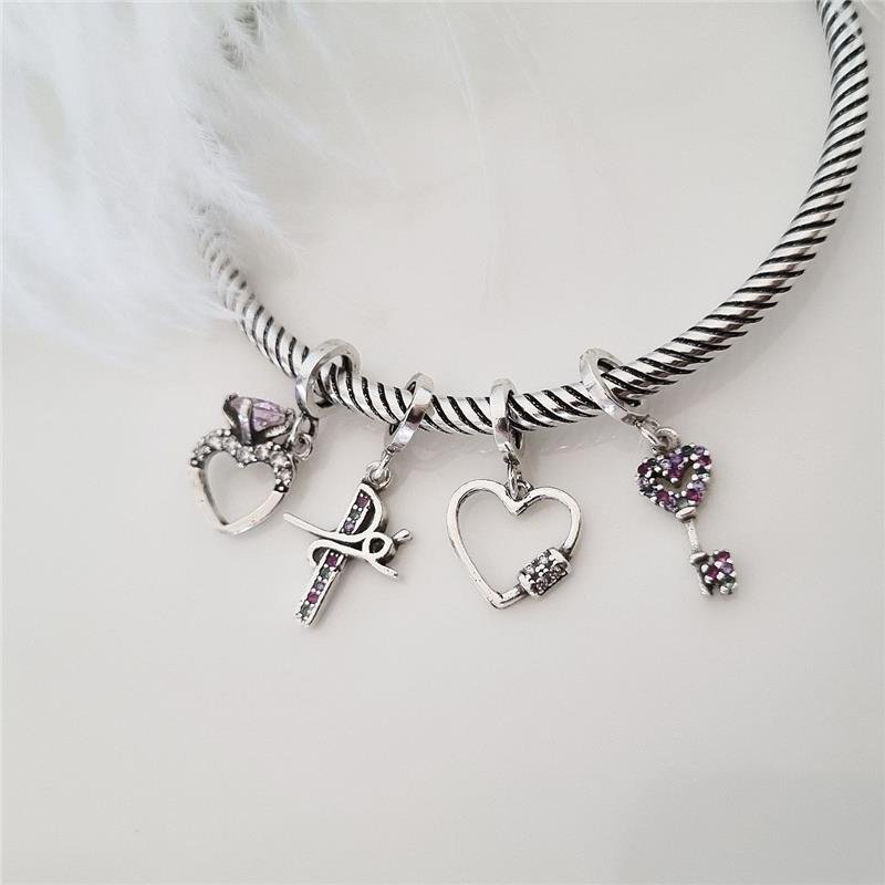 BERLOQUE PRATA 925 CORAÇÃO PEDRA TIPO DIAMANTE ROSA