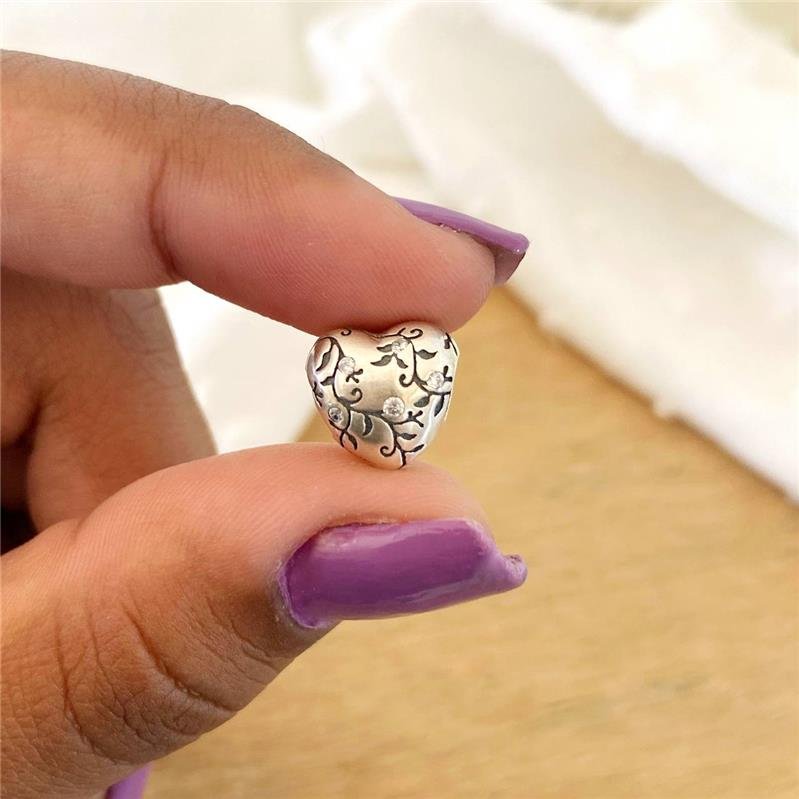 BERLOQUE PRATA 925 CORAÇÃO RAMOS CRAVEJADO