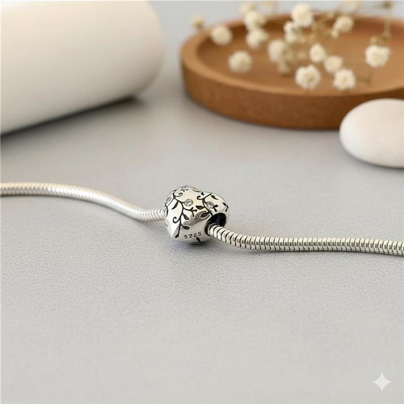 BERLOQUE PRATA 925 CORAÇÃO RAMOS CRAVEJADO