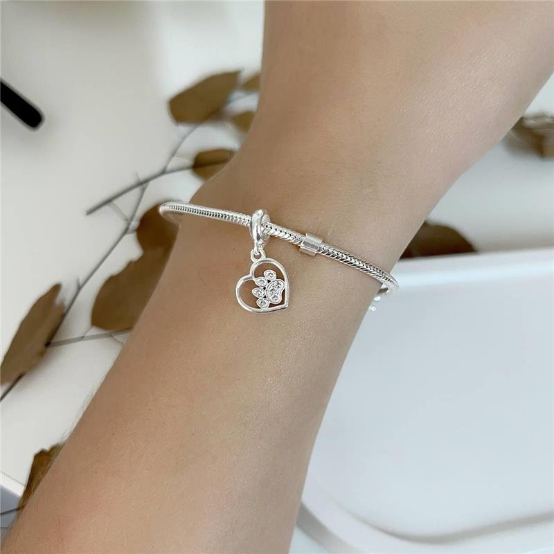 BERLOQUE PRATA 925 CORAÇÃO VAZADO PATINHA PET CRAVEJADA