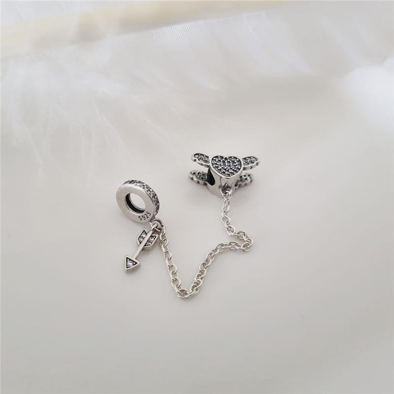 BERLOQUE PRATA 925 CORRENTE COM CORAÇÃO ALADO E FLECHA