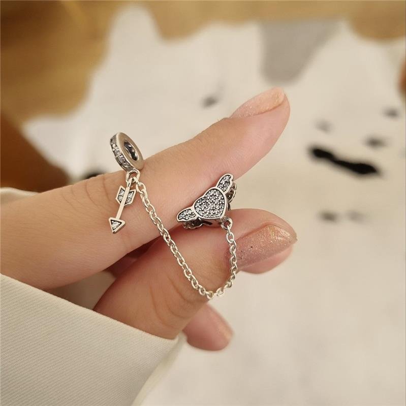 BERLOQUE PRATA 925 CORRENTE COM CORAÇÃO ALADO E FLECHA