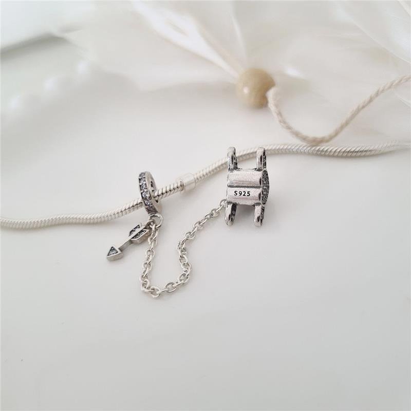 BERLOQUE PRATA 925 CORRENTE COM CORAÇÃO ALADO E FLECHA