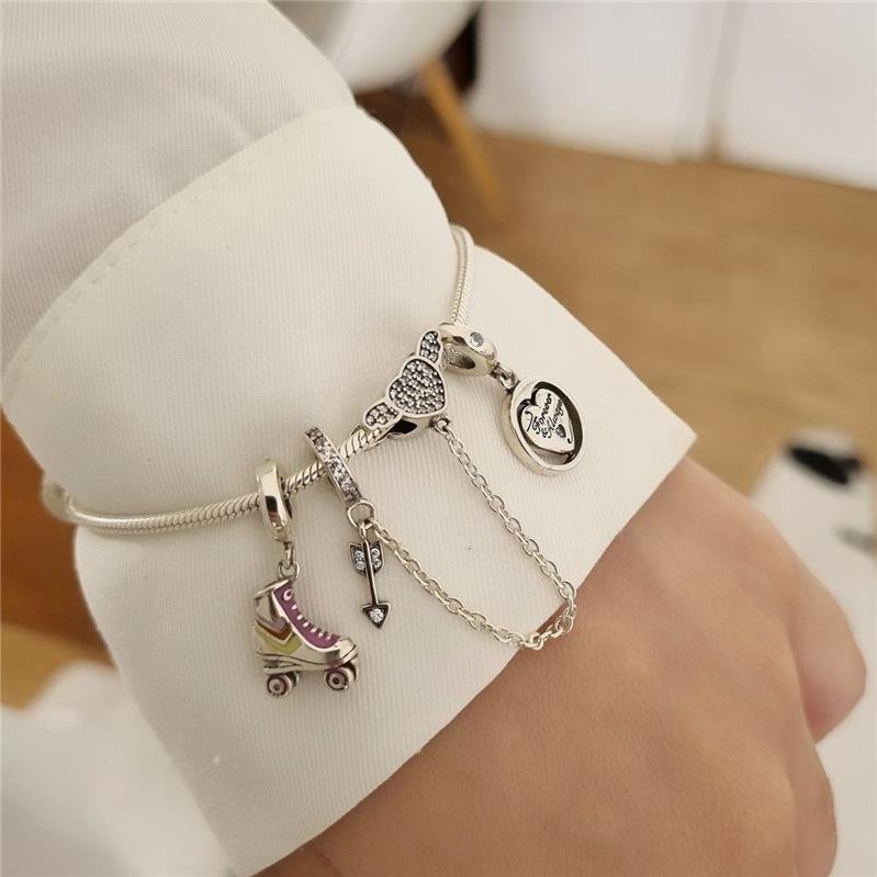 BERLOQUE PRATA 925 CORRENTE COM CORAÇÃO ALADO E FLECHA