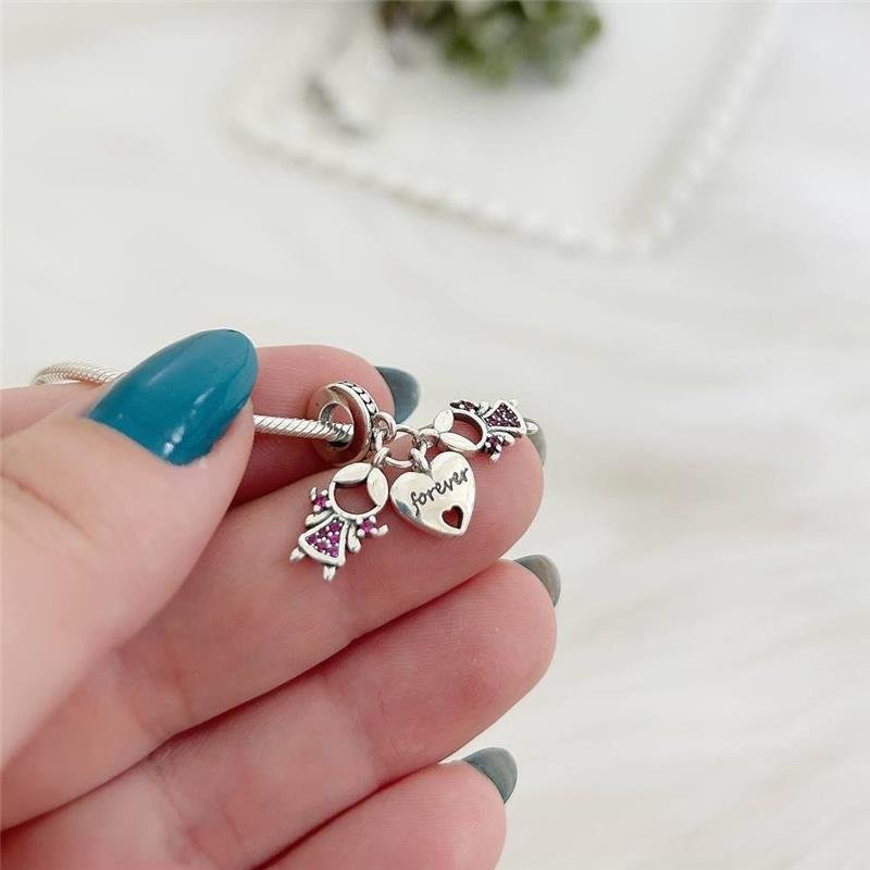 BERLOQUE PRATA 925 DUAS MENINAS CORAÇÃO FOREVER