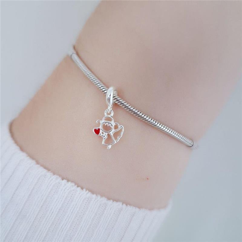 BERLOQUE PRATA 925 FADA DO DENTE CORAÇÃO VERMELHO