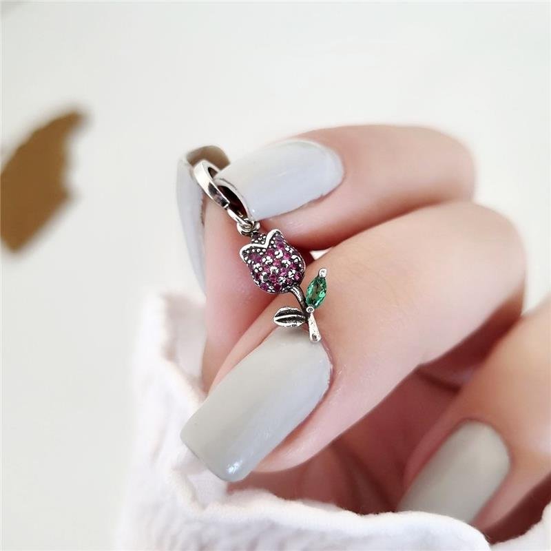 BERLOQUE PRATA 925 FLOR TULIPA CRAVEJADO