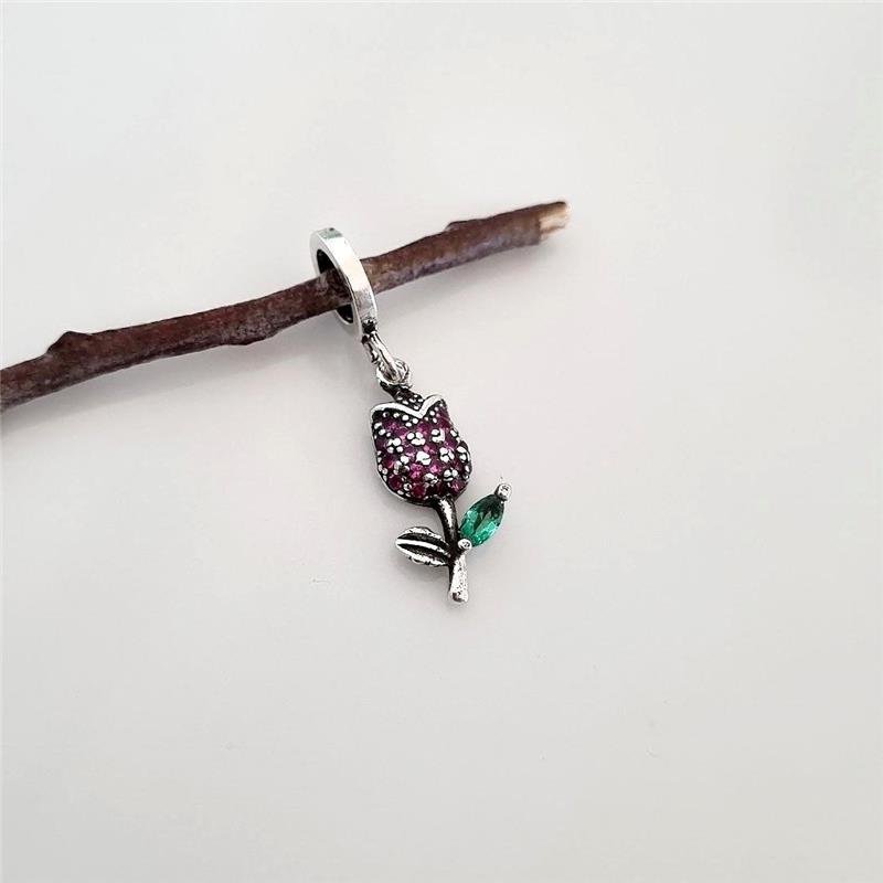 BERLOQUE PRATA 925 FLOR TULIPA CRAVEJADO