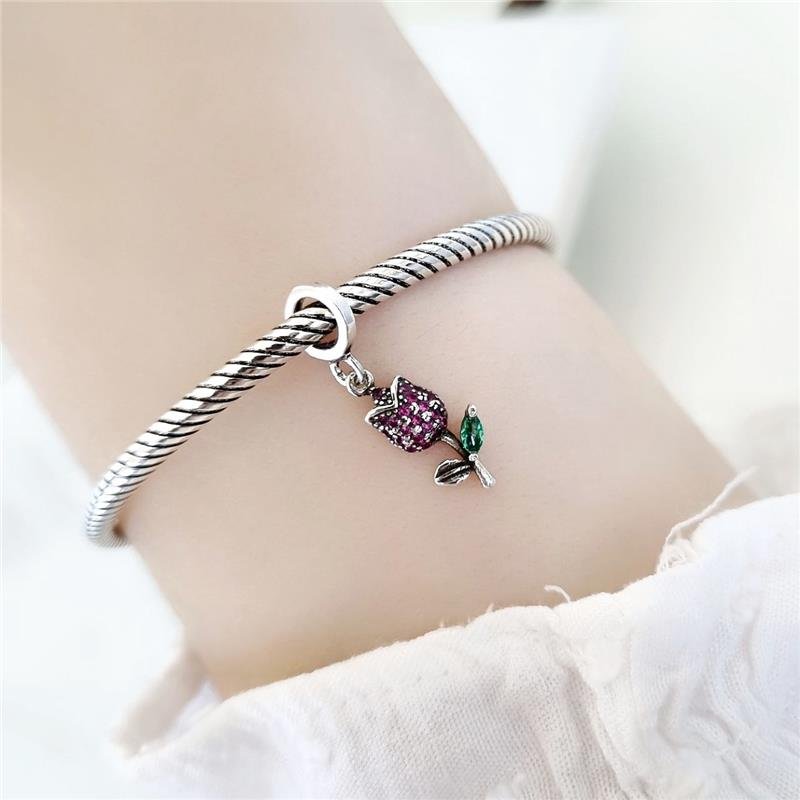 BERLOQUE PRATA 925 FLOR TULIPA CRAVEJADO