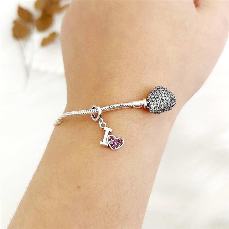 BERLOQUE PRATA 925 'I LOVE' CORAÇÃO CRAVEJADO