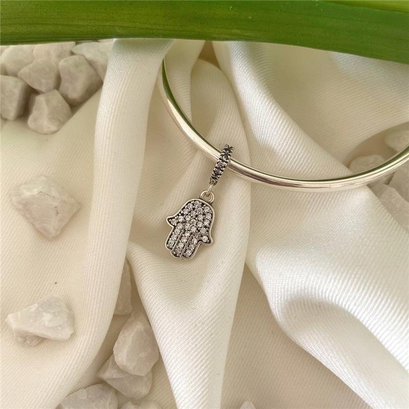 BERLOQUE PRATA 925 MÃO DE FÁTIMA COM PEDRA