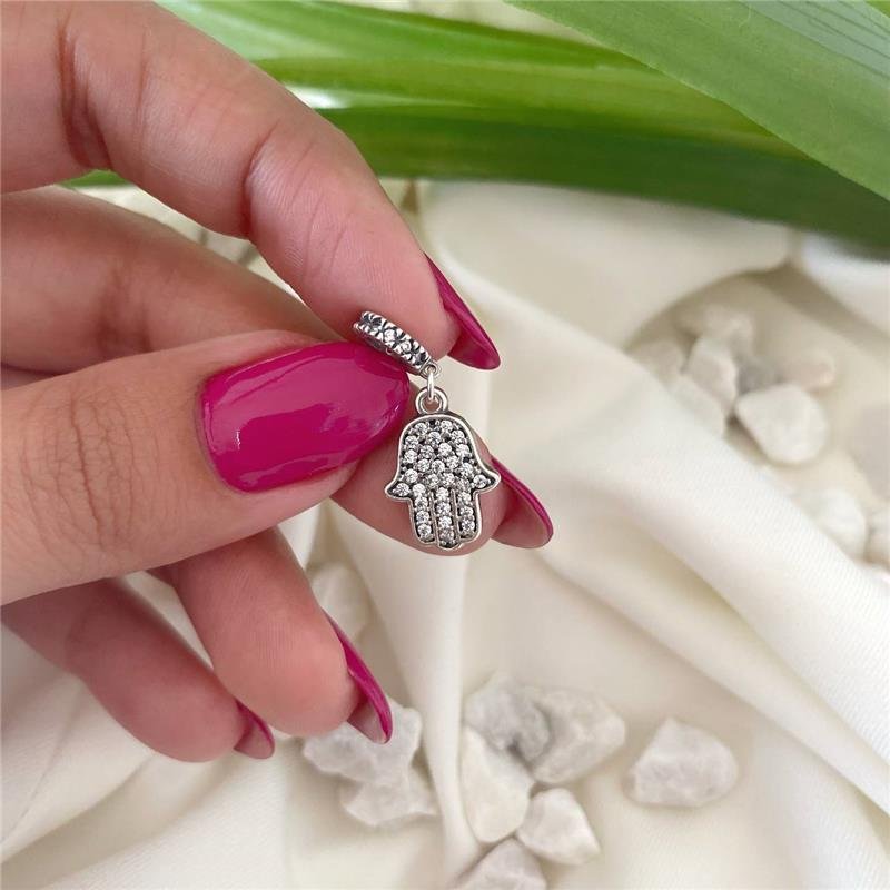 BERLOQUE PRATA 925 MÃO DE FÁTIMA COM PEDRA