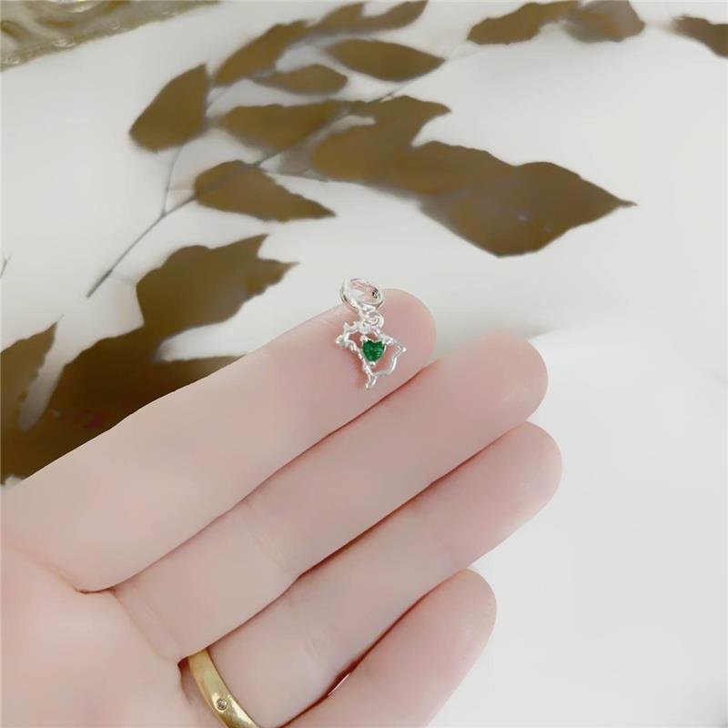 BERLOQUE PRATA 925 MAPA BRASIL ZIRCÔNIA VERDE