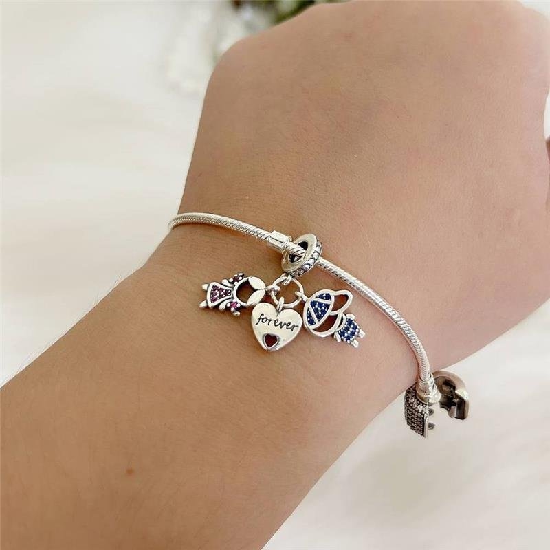 BERLOQUE PRATA 925 MENINA MENINO CORAÇÃO FOREVER