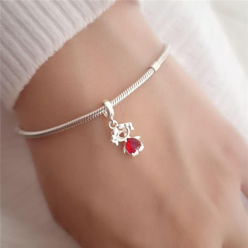 BERLOQUE PRATA 925 MENINA ZIRCÔNIA CORAÇÃO VERMELHA 