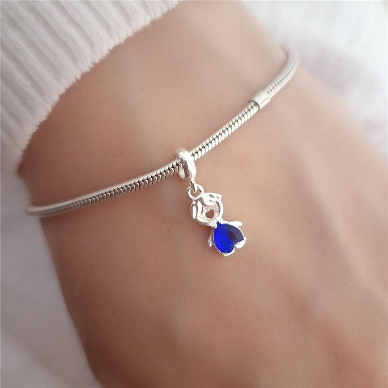 BERLOQUE PRATA 925 MENINO ZIRCÔNIA CORAÇÃO AZUL 