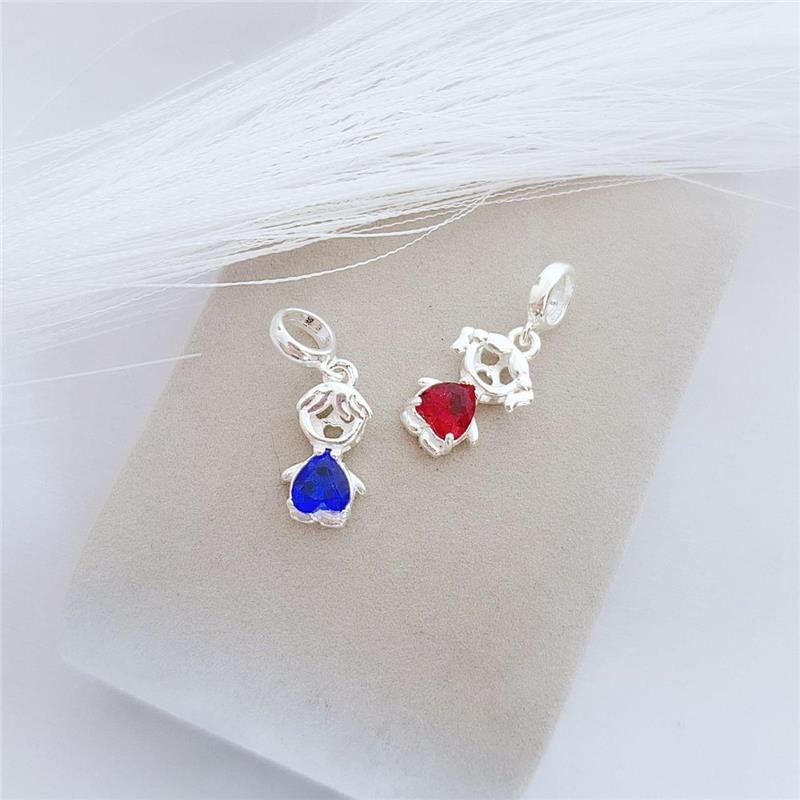 BERLOQUE PRATA 925 MENINO ZIRCÔNIA CORAÇÃO AZUL 